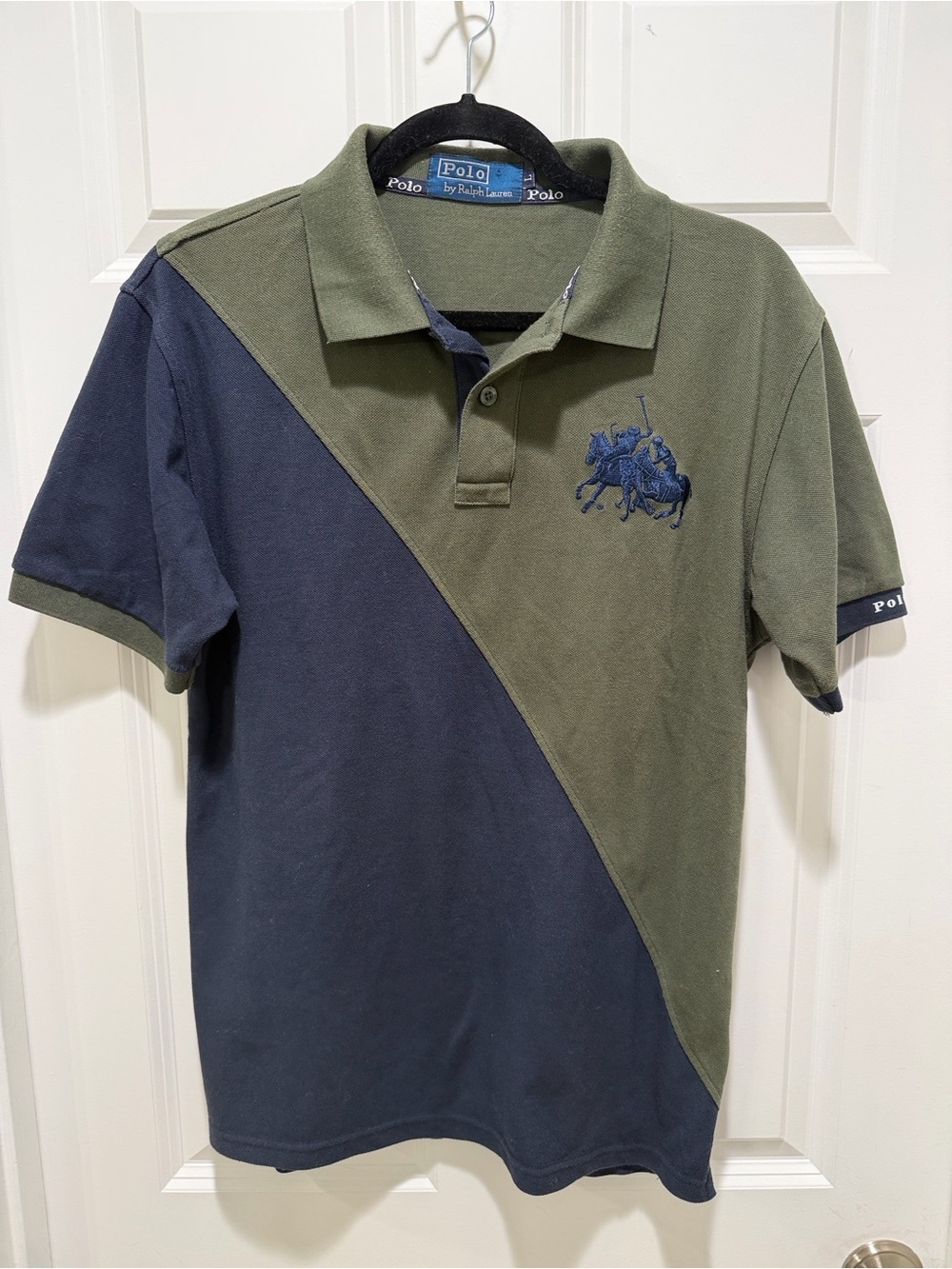 Polo Ralph Lauren Rare vintage Navy Green 2 horses logo short sleeve Colorblock - Picture 7 of 7